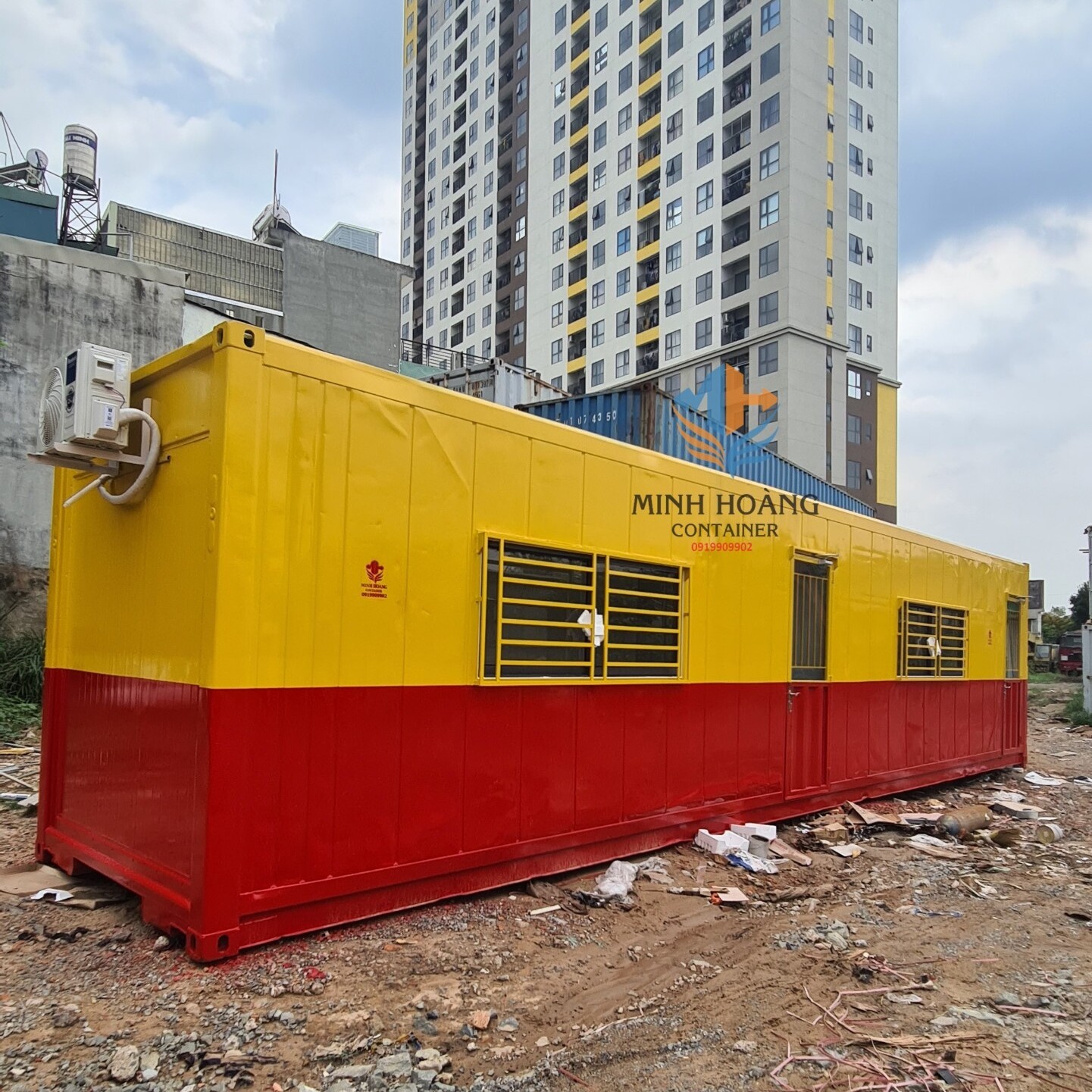 Container Văn Phòng 40 Feet màu vàng đỏ option chia 2 phòng 